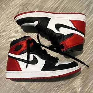 Jordan 1 Retro High - Satin Black Toe, Size 7W
